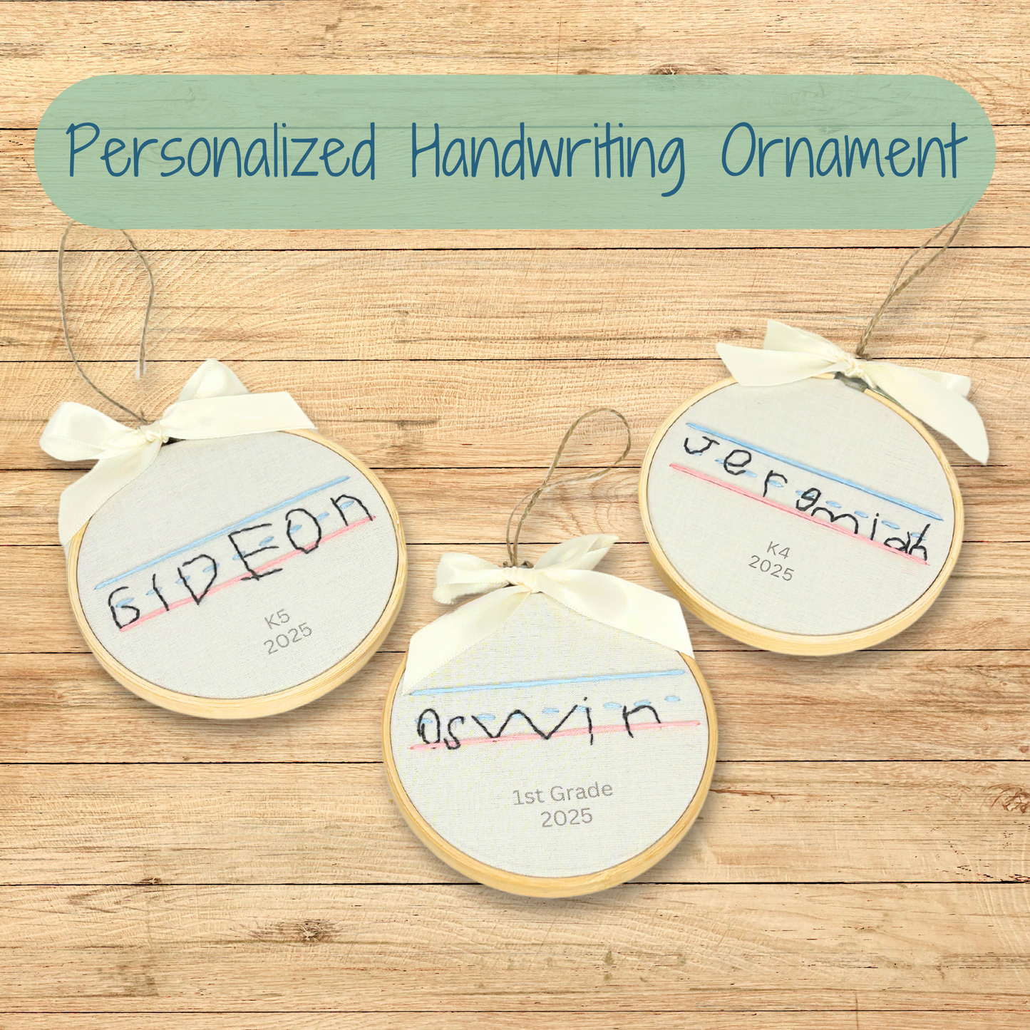 Handwriting Keepsake Ornament Personalized, Hand-embroidered