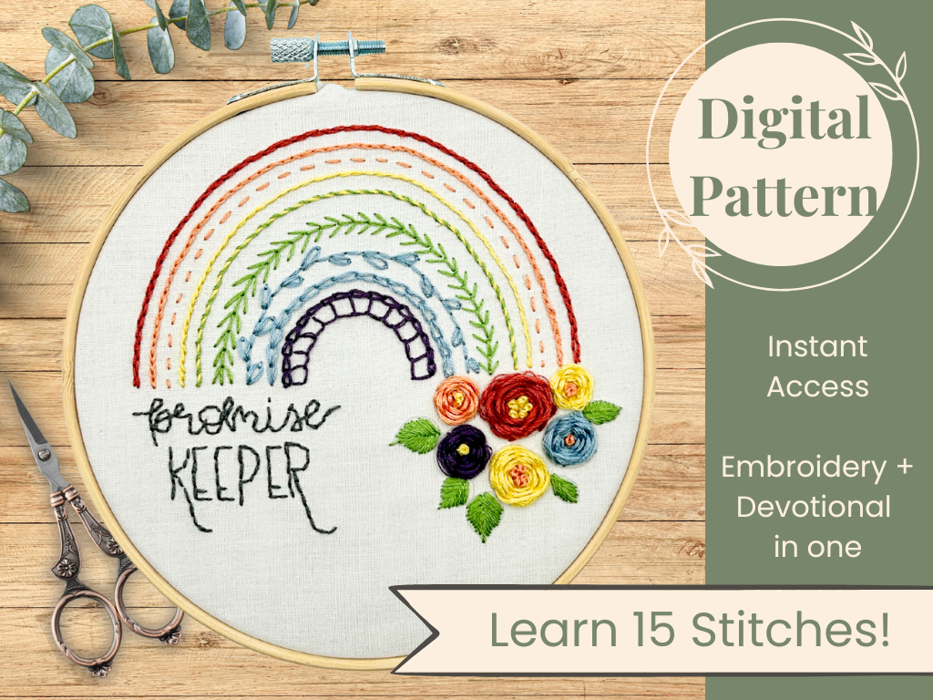 Promise Keeper Digital Embroidery Pattern with Devotional | Learn 15 Stitches