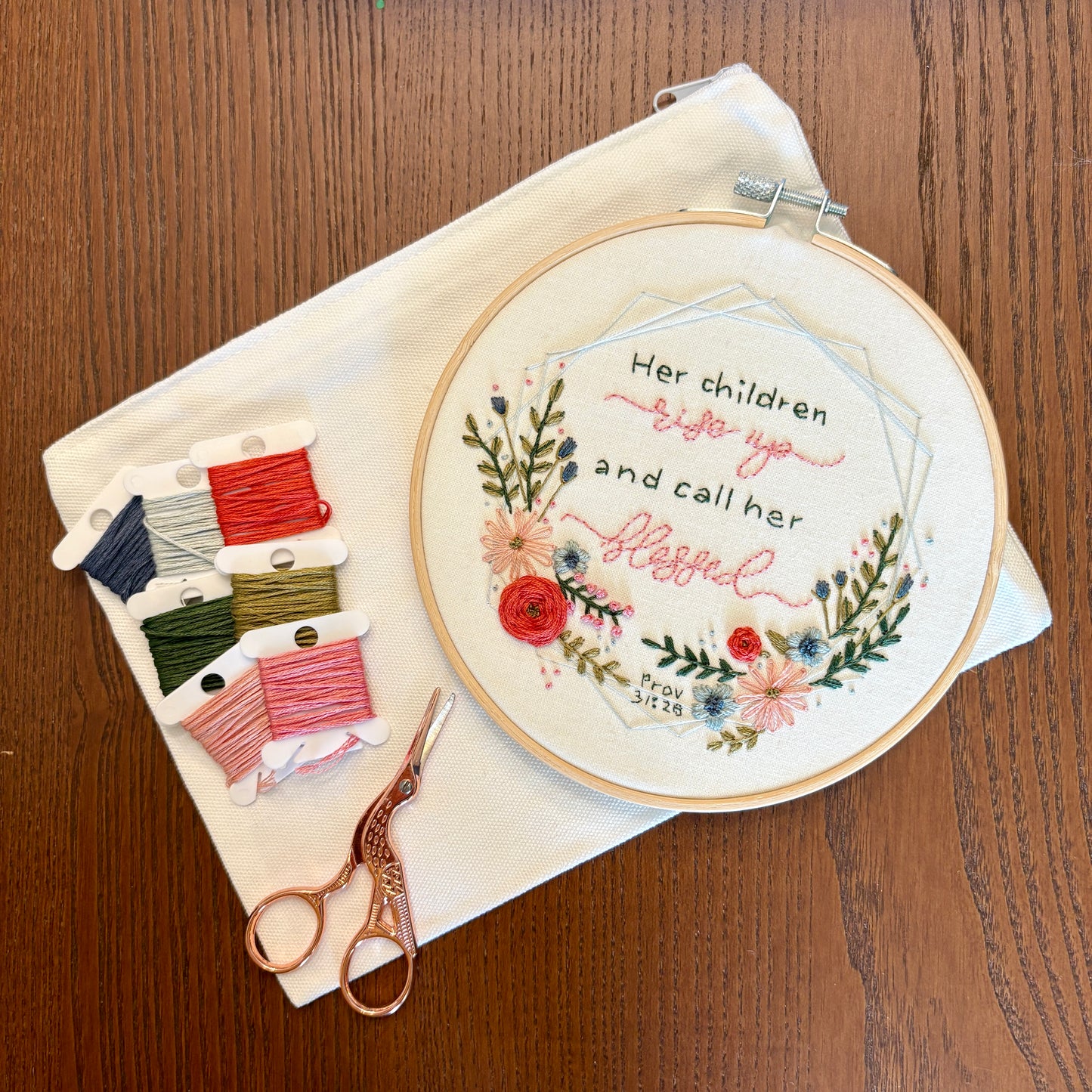 She Is Blessed Embroidery Kit with Devotional | Proverbs 31:28–30