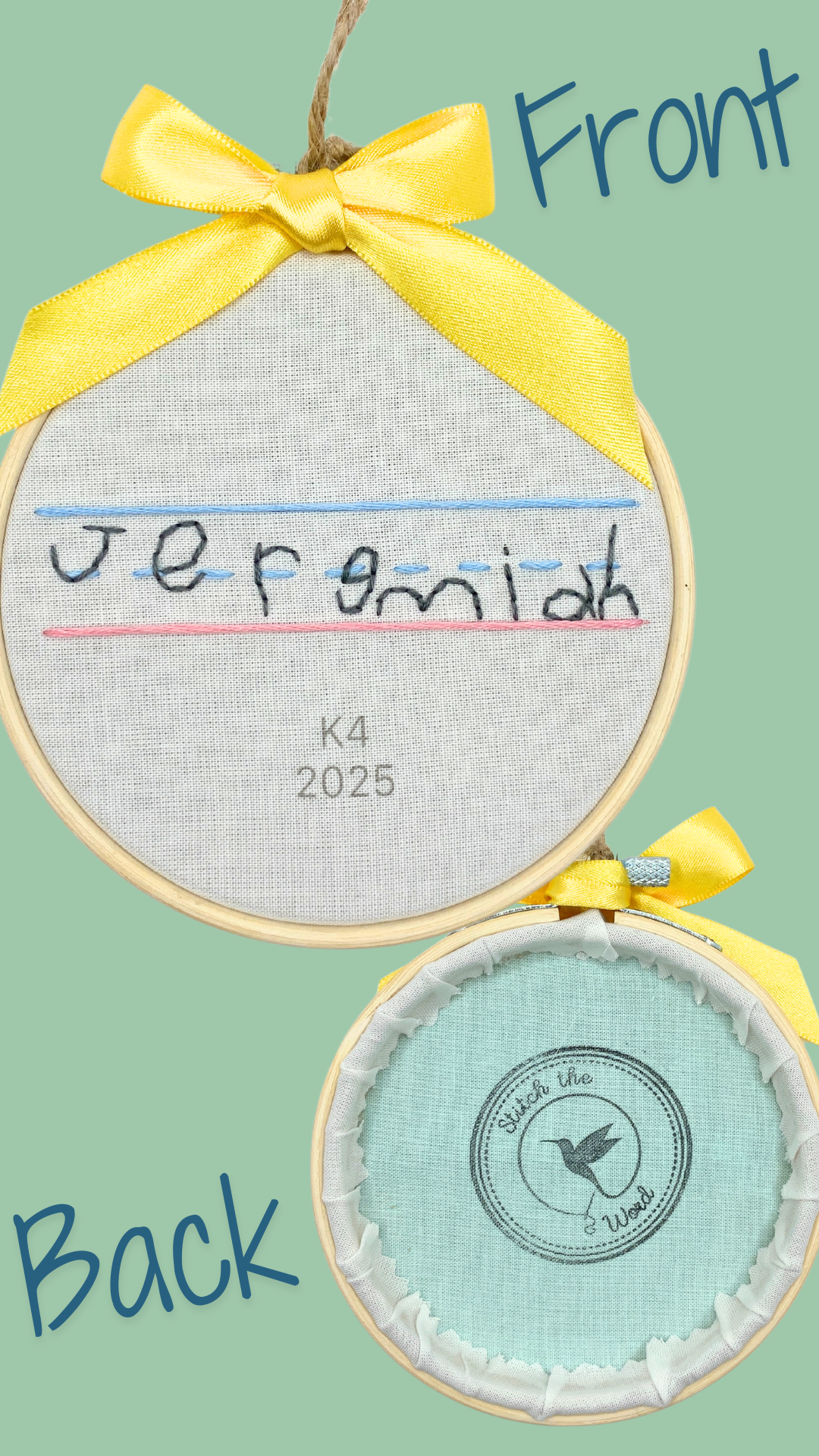 Handwriting Keepsake Ornament Personalized, Hand-embroidered