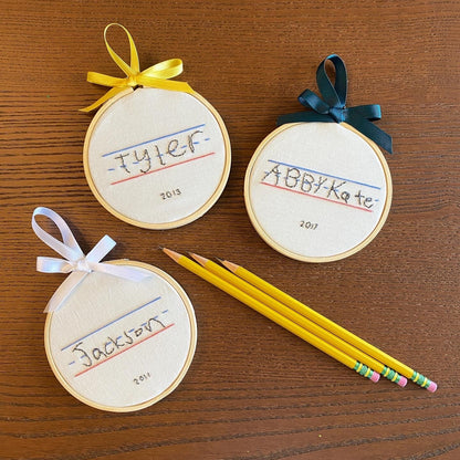 Personalized Handwriting Ornament – Custom Child’s Keepsake, Embroidered Handwriting Gift for Parents & Grandparents