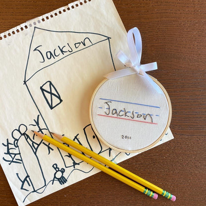 Personalized Handwriting Ornament – Custom Child’s Keepsake, Embroidered Handwriting Gift for Parents & Grandparents