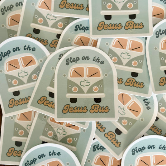 Hop on the Jesus Bus Sticker – Retro Christian Vinyl Sticker