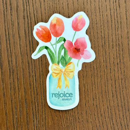 Rejoice Always Sticker – Floral Tulip Christian Vinyl Sticker, 1 Thessalonians 5:16