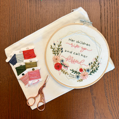 She Is Blessed Embroidery Kit with Devotional | Proverbs 31:28–30