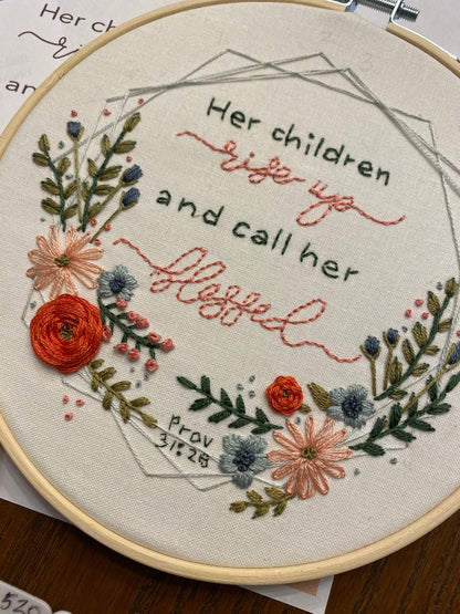 She Is Blessed Digital Embroidery Pattern with Devotional | Proverbs 31