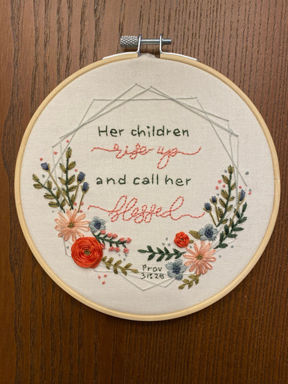She Is Blessed Digital Embroidery Pattern with Devotional | Proverbs 31